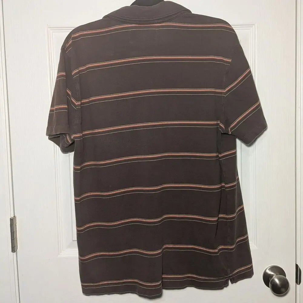 Banana Republic Mens Large Brown Striped Short Sleeve Polo Shirt Cotton Casual